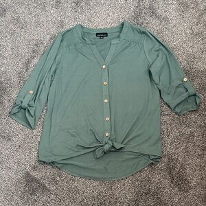 Women's Green Button-Down Shirt with Tie Front